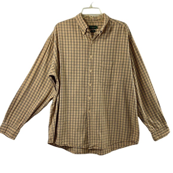 J. Crew Other - J.Crew Shirt Mens XL Plaid Tan Green Long Sleeve Button Down Hong Kong Casual